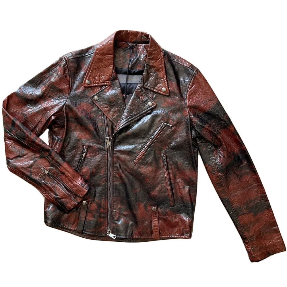 NEW GIORGIO BRATO Men’s rust leather motorcycle biker jacket size eu 52 us L
